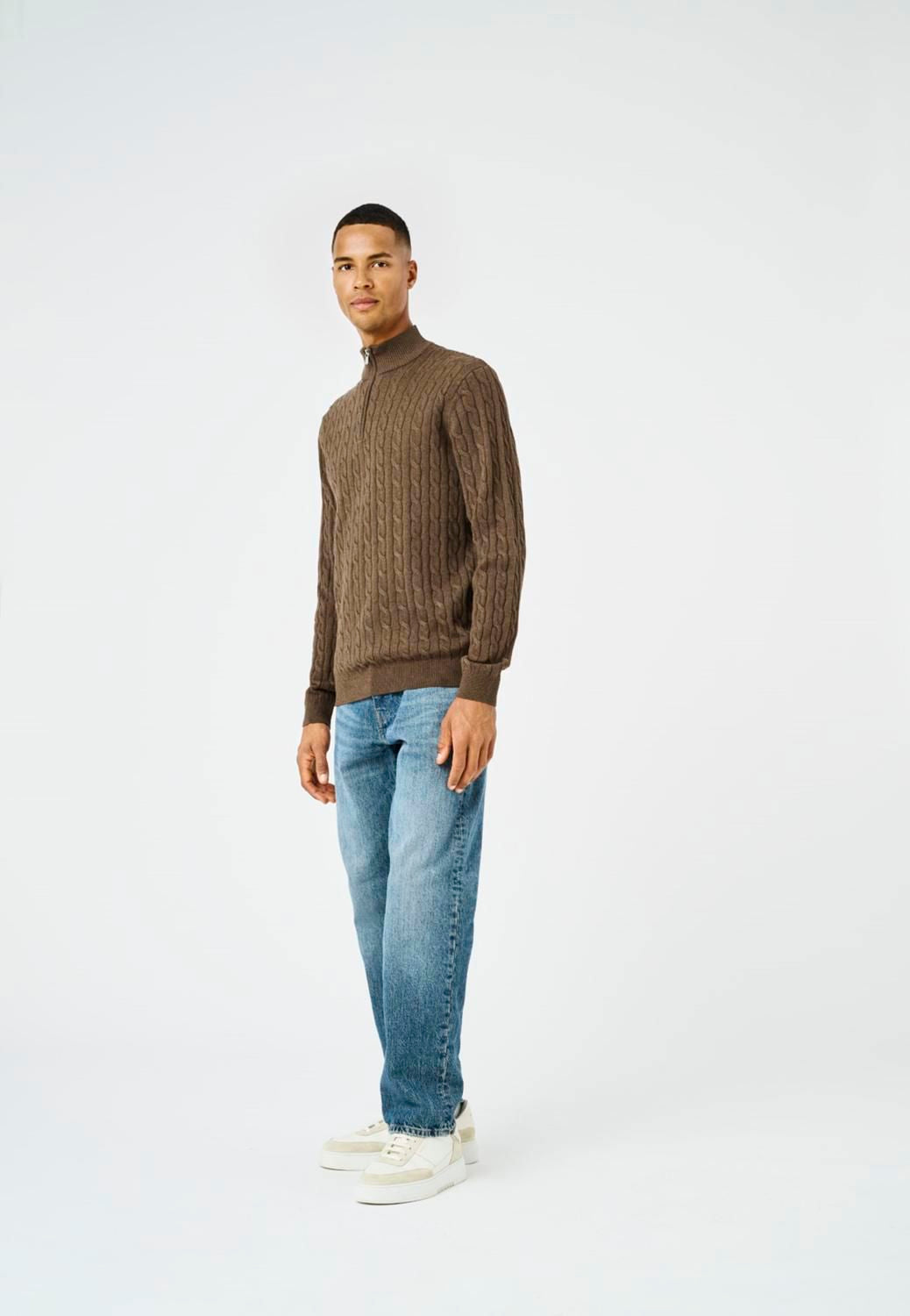 Onsloui Reg 12 Cabel Half Zip Knit Noos Coffee Bean Melange