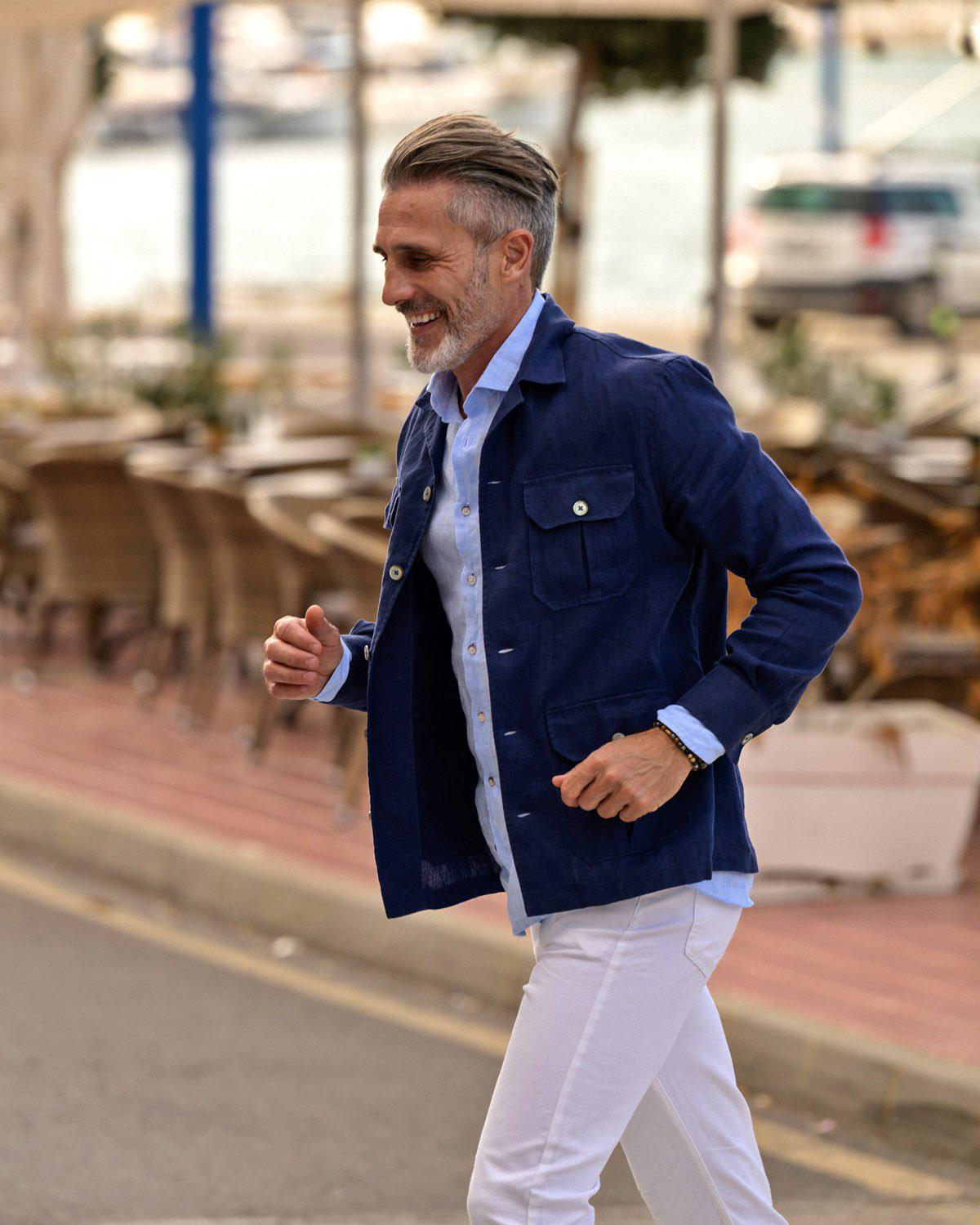 Overskjorte i Lin – Navy 018 Indigo Blue Plain