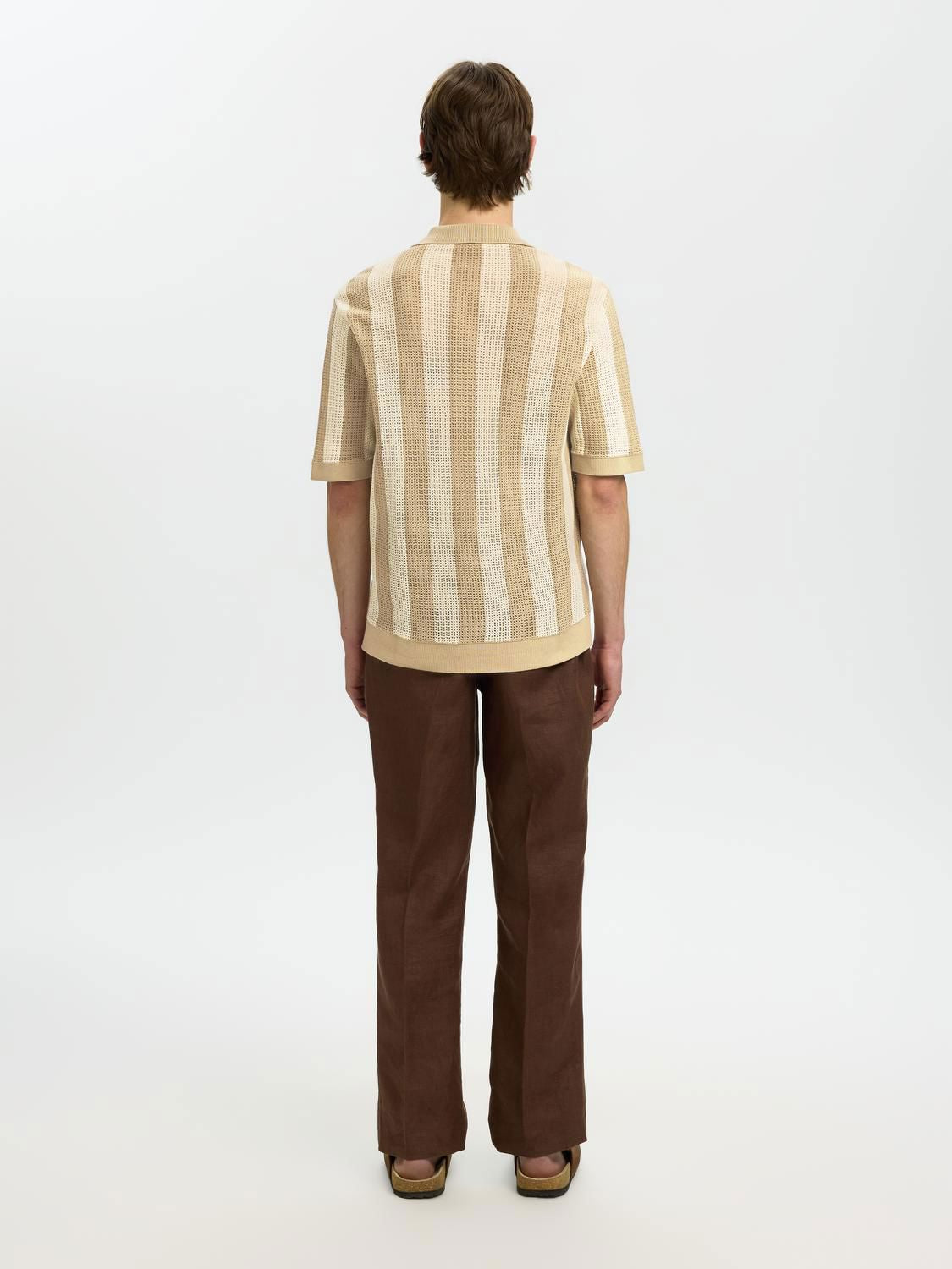 Slhshane Ss Open Struc Polo Cardigan Birch White Pepper