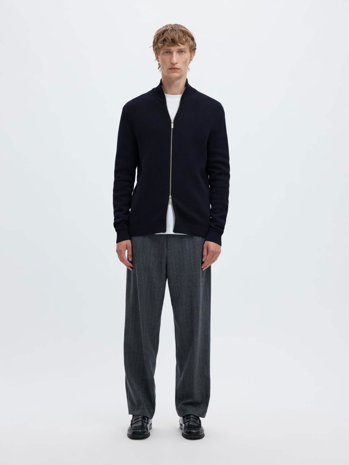 Slmdane Ls Knit Reg Struc Full Zip Noos Sky Captain