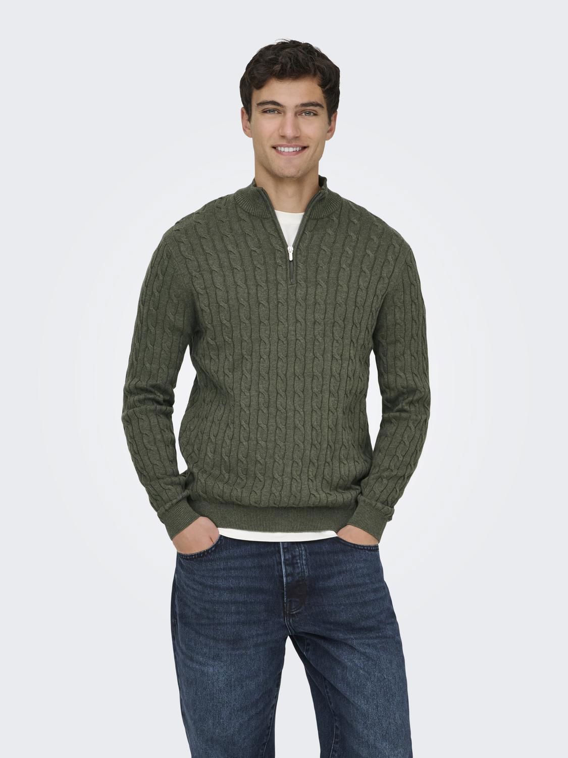 Onsloui Reg 12 Cabel Half Zip Knit Noos Castor Gray Melange