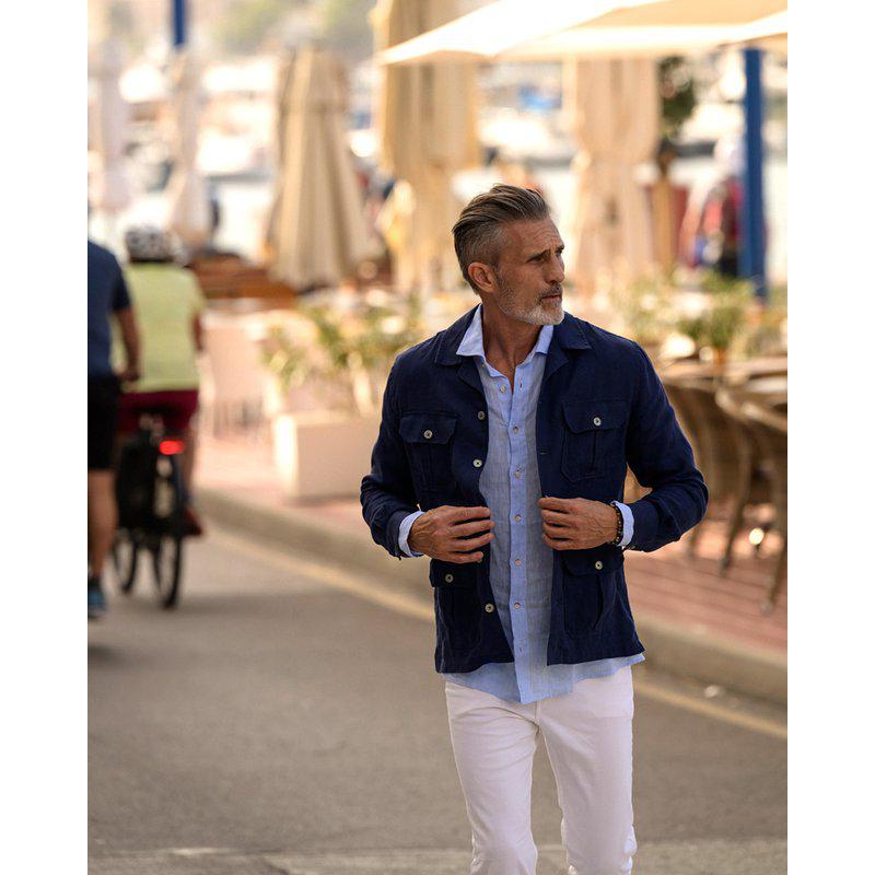 Overskjorte i Lin – Navy 018 Indigo Blue Plain