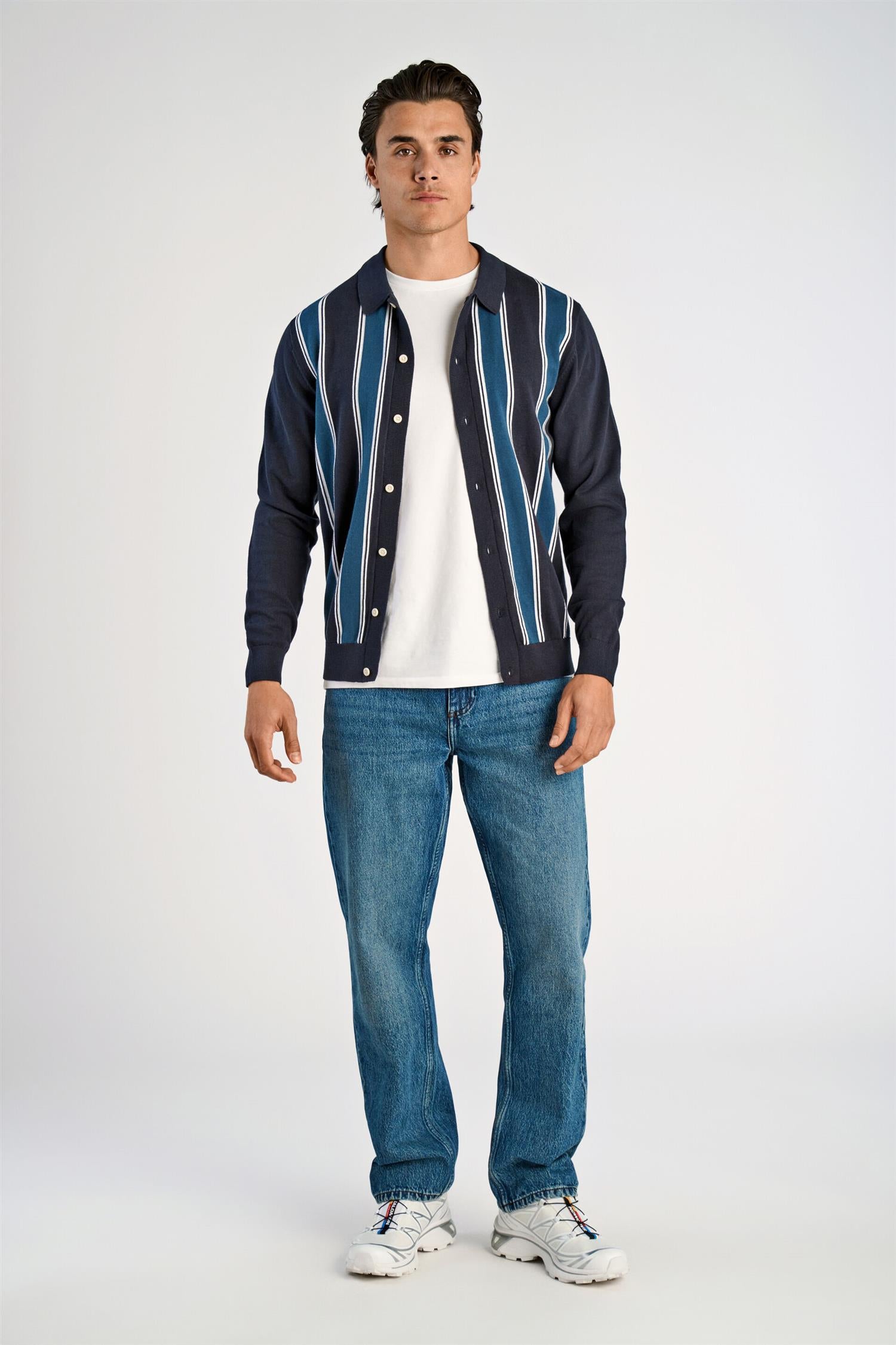 Knitted polo cardigan L/S Navy