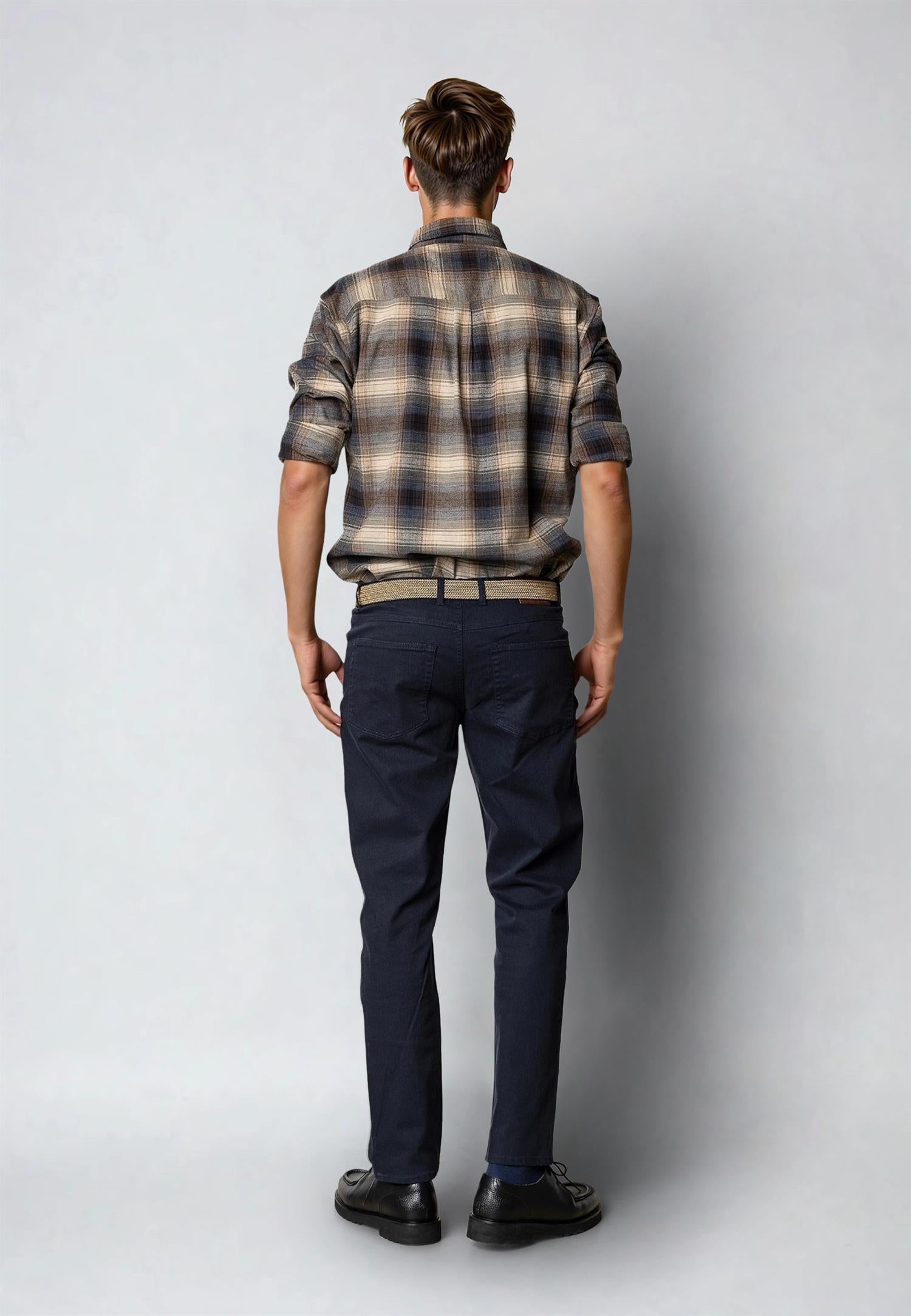 Dylan Checked Flannel Shirt Ecru/Navy 08