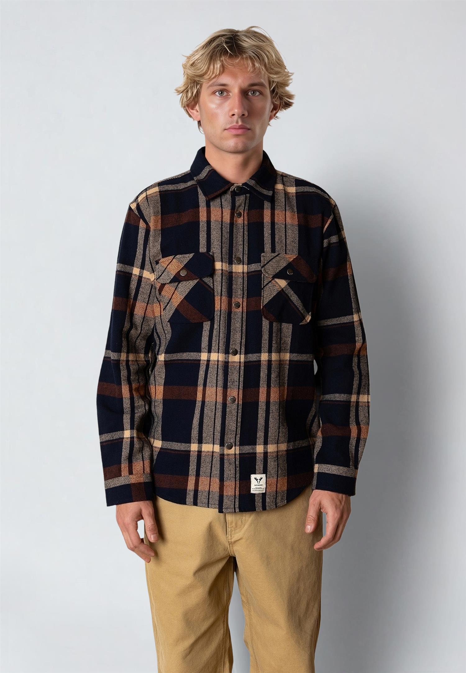 Adrian Cotton Check Shirt Dark Navy/Ecru