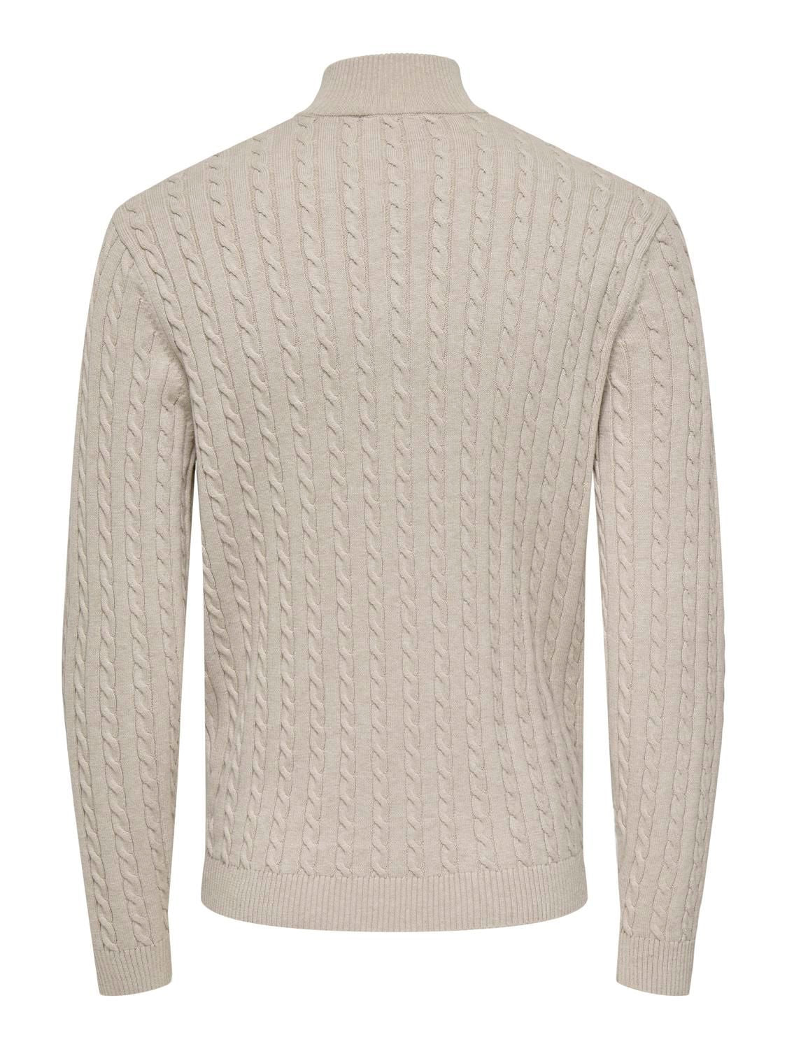 Onsloui Reg 12 Cabel Half Zip Knit Noos Oatmeal Melange
