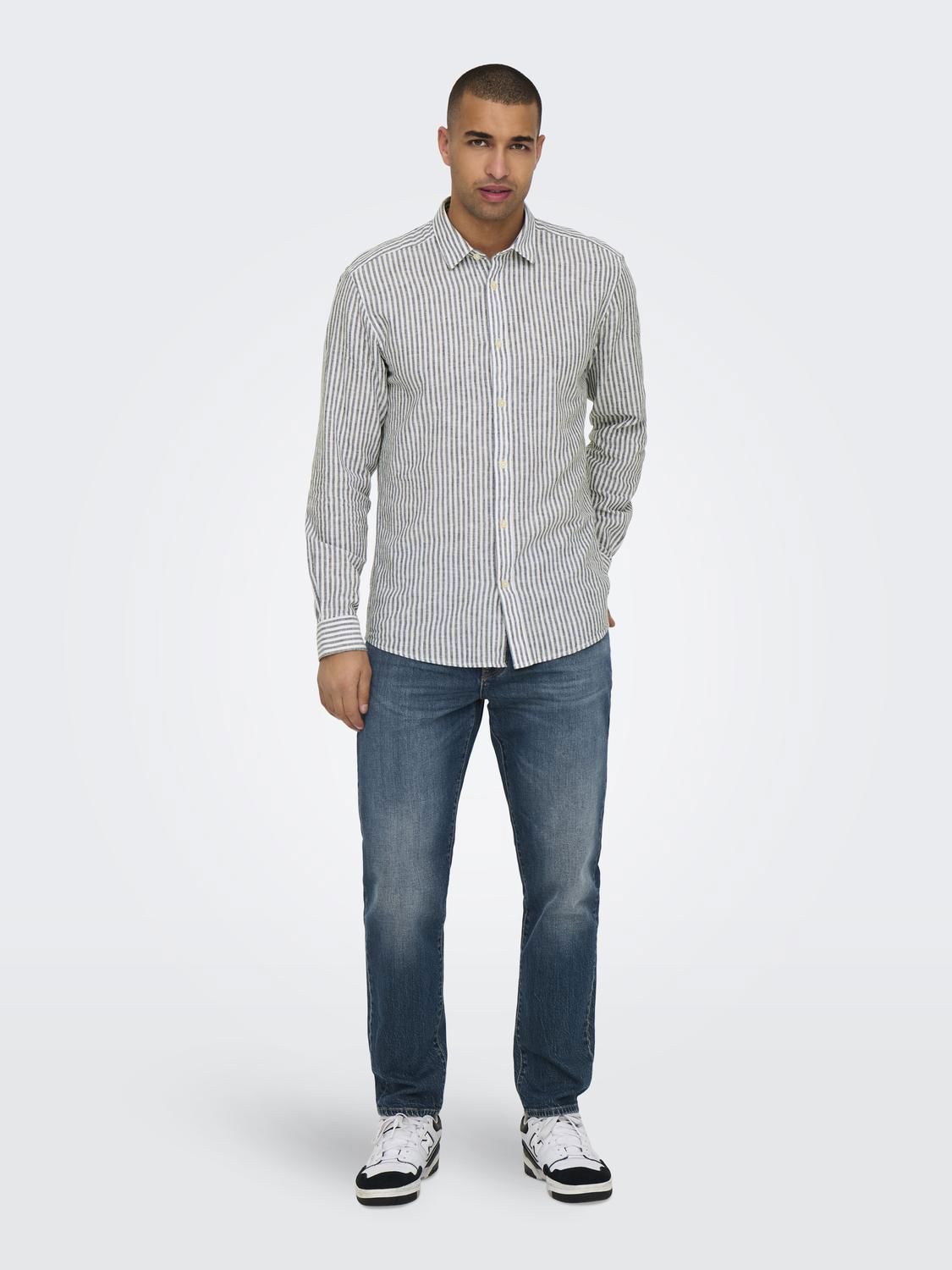 Onscaiden Life Ls Stripe Linen Noos Dark Navy
