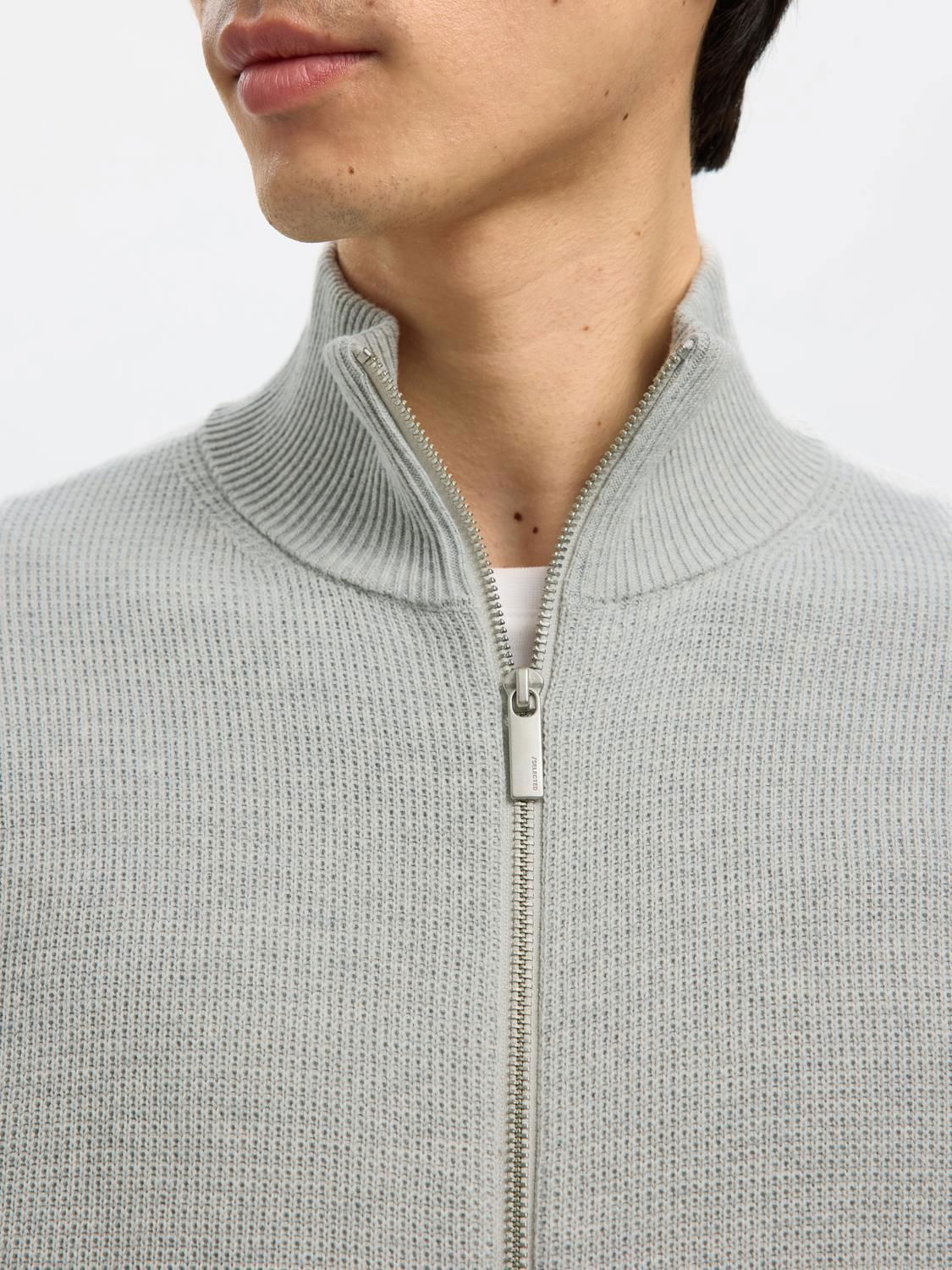 Slmdane Ls Knit Structure Full Zip Noos Light Grey Melange