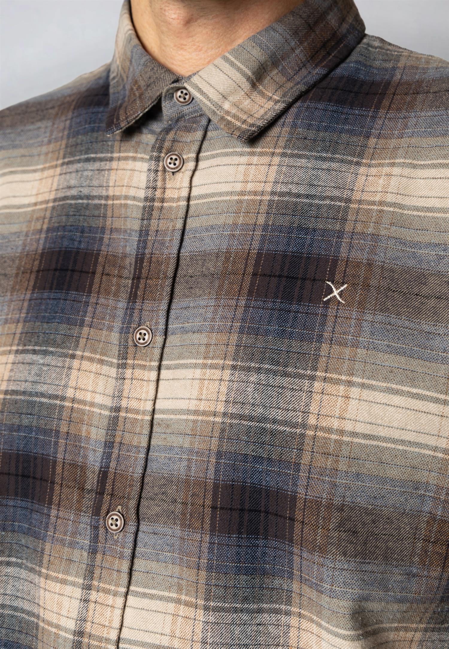 Dylan Checked Flannel Shirt Ecru/Navy 08