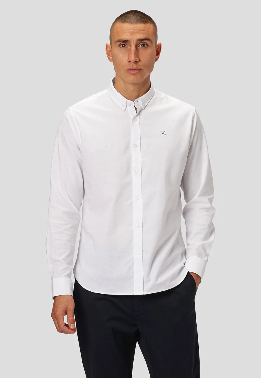 Oxford Stretch plain L/S White01