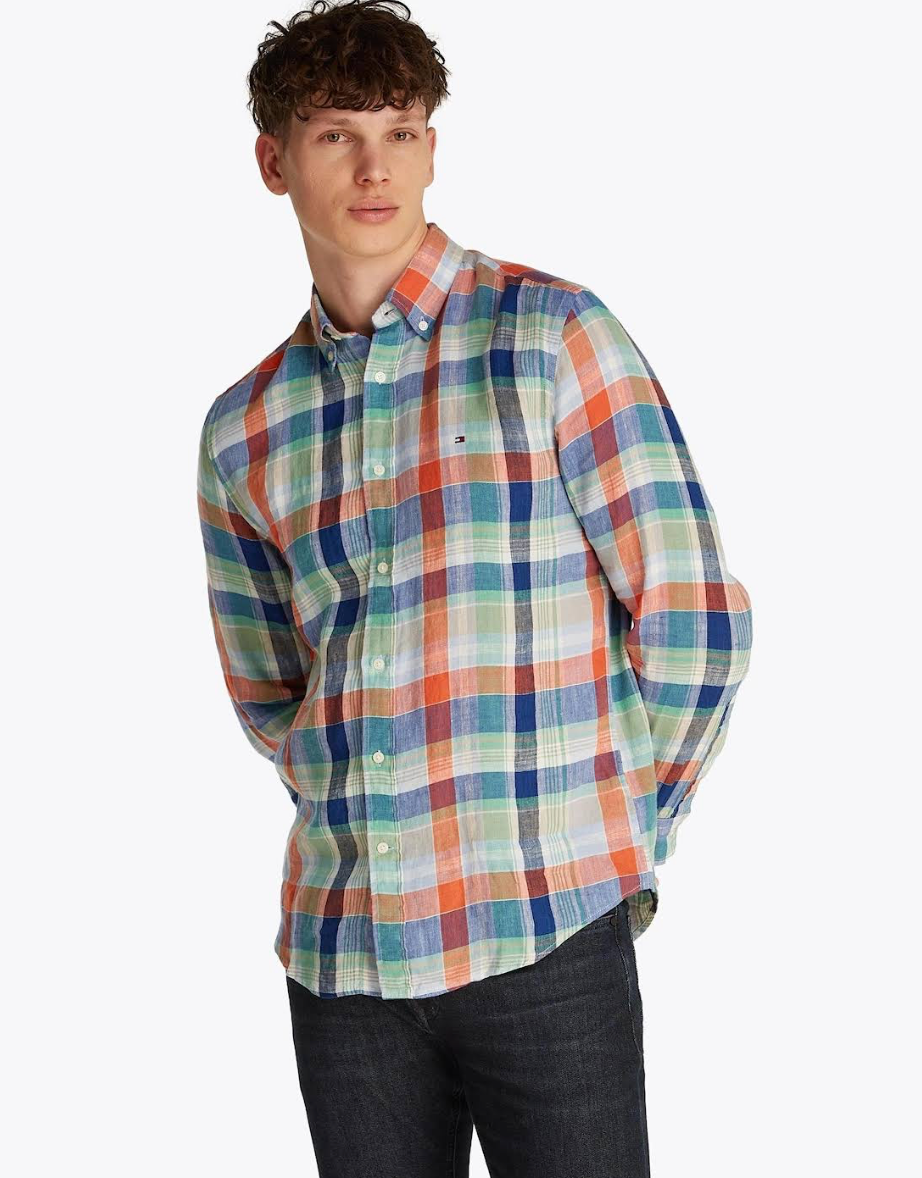 LINEN SUMMER MADRAS RF SHIRT Brilliant Orange / Check