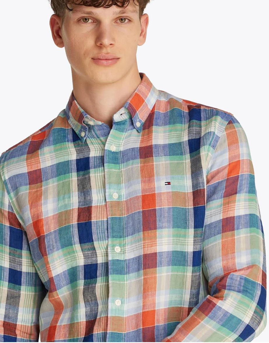 LINEN SUMMER MADRAS RF SHIRT Brilliant Orange / Check