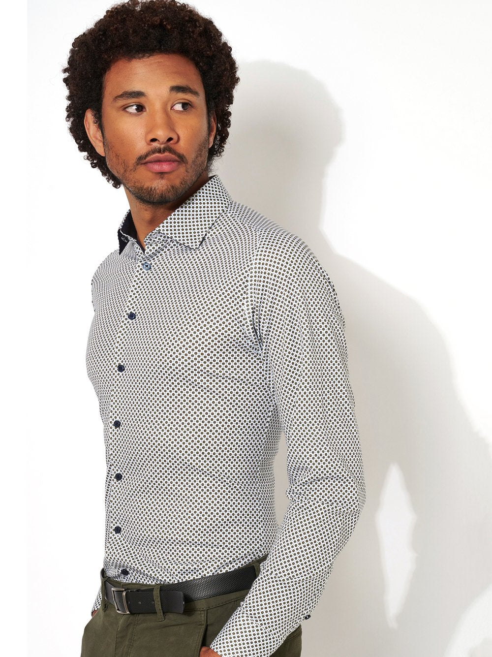 Kent 1/1 Shirts L/S White With Green Dots