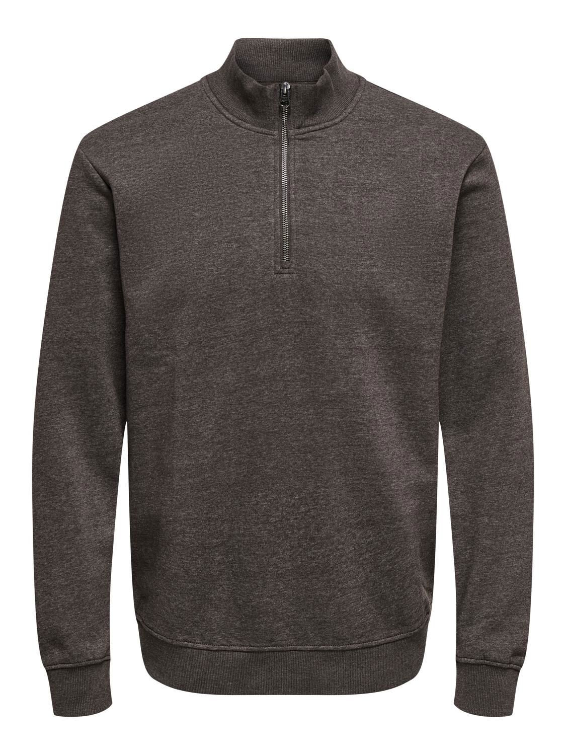 Onsmelange Reg Sweat Half Zip Cs Coffee Bean Melange