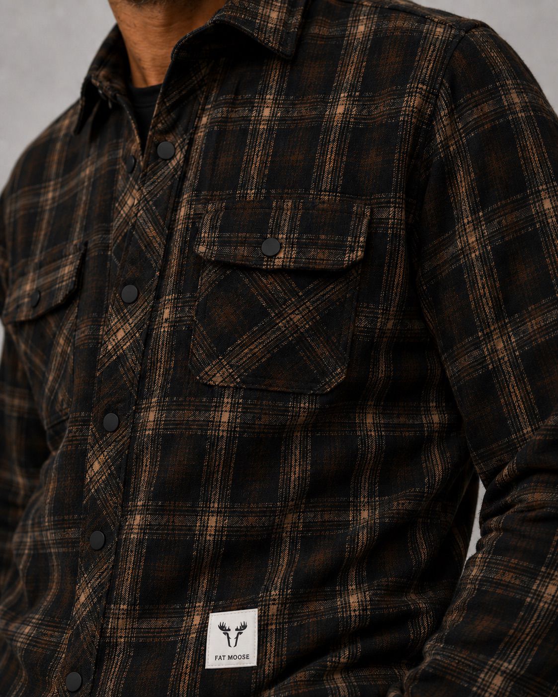 New Adrian Cotton Check Shirt Black/Ecru