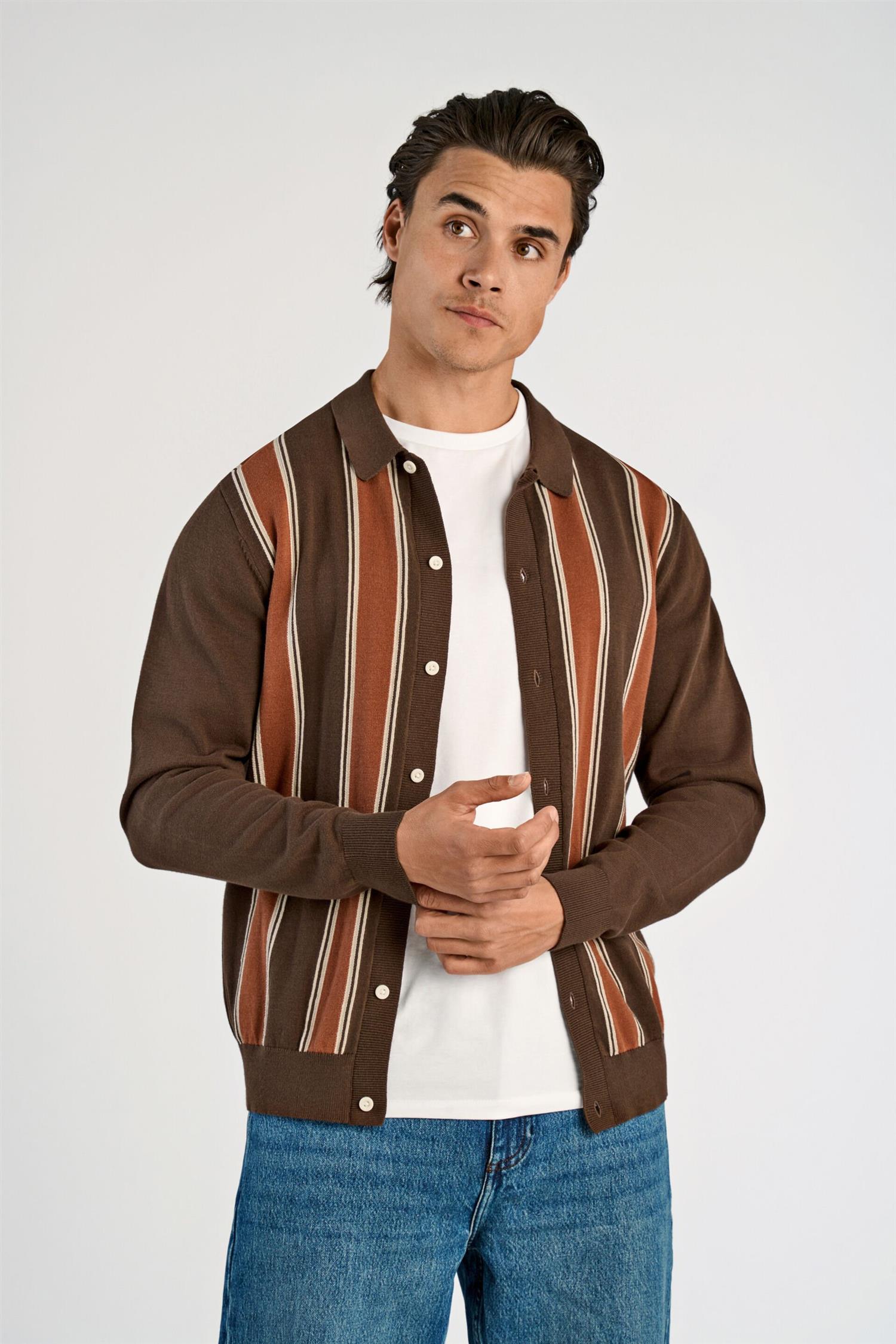 Knitted polo cardigan L/S Brown Copper