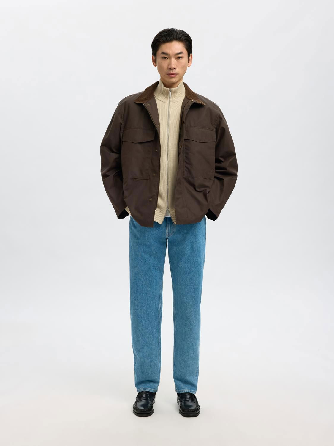Slmdane Ls Knit Structure Full Zip Noos Oatmeal