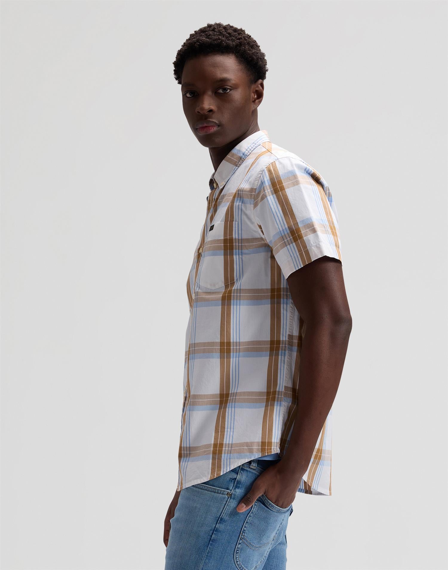Lee Button Down SS Shirt Safari Halogen Plaid