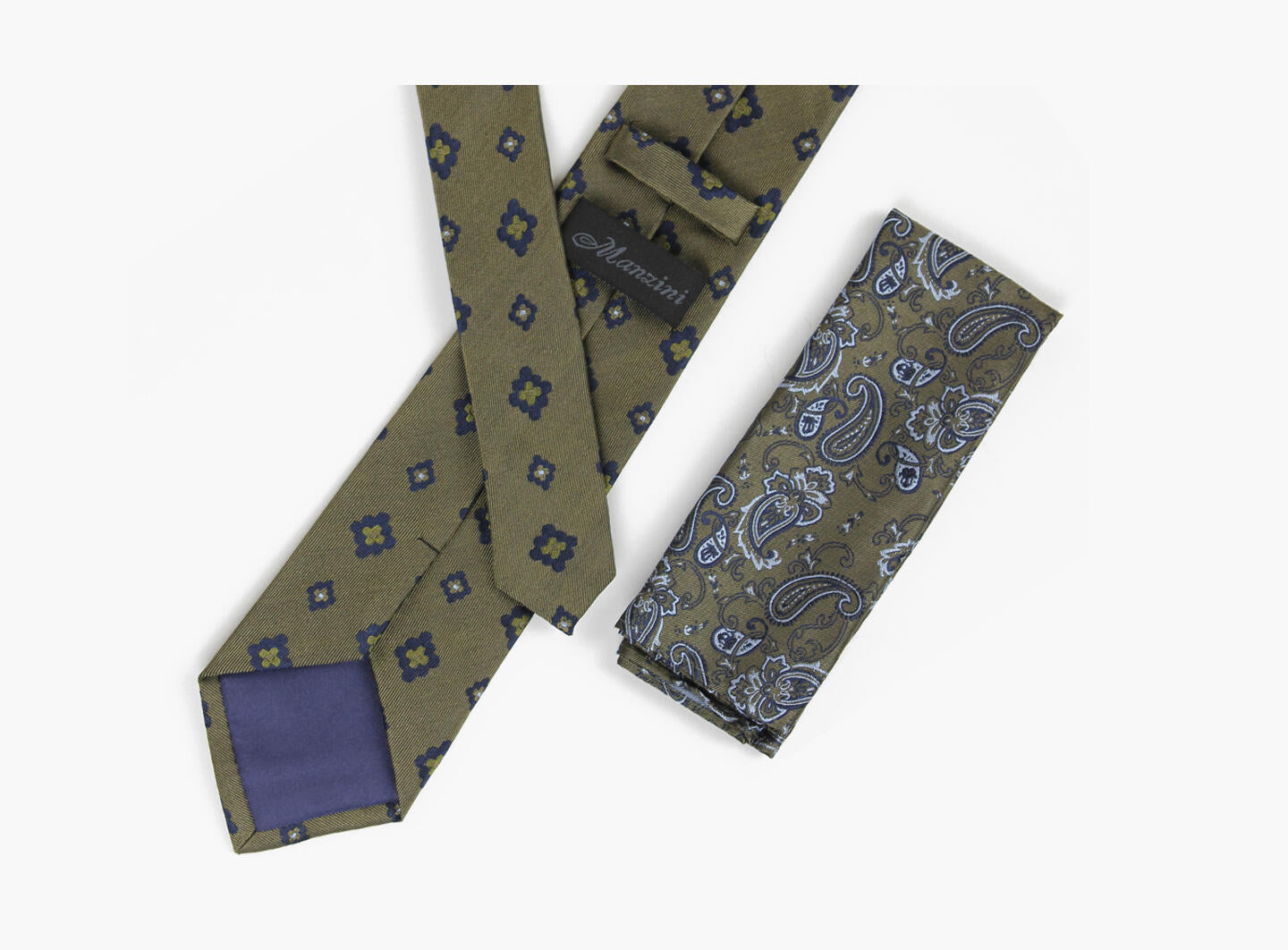 Silk 100% tie 7.6 cm With handky Green