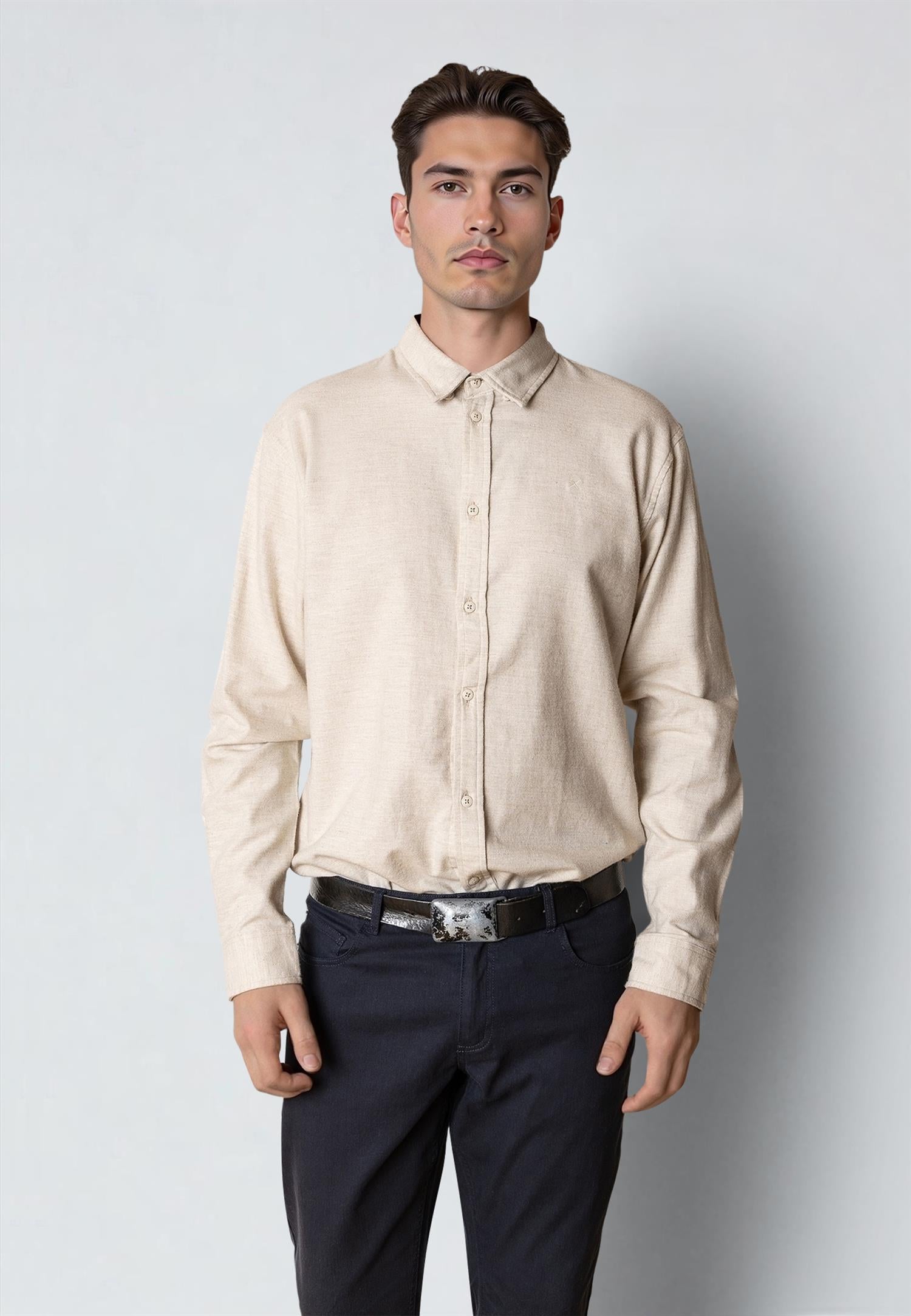 Russel Flannel Shirt Ecru Melange