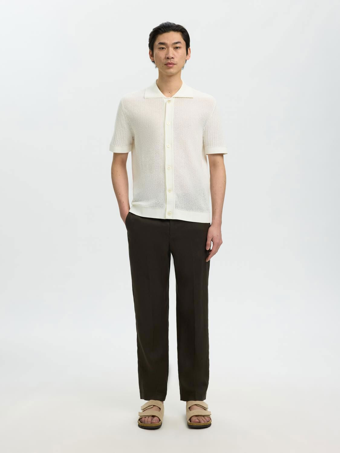 Slhshane Ss Open Struc Polo Cardigan Egret