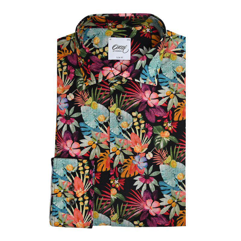 Floral Print Slim Fit Skjorte 301 Black Print