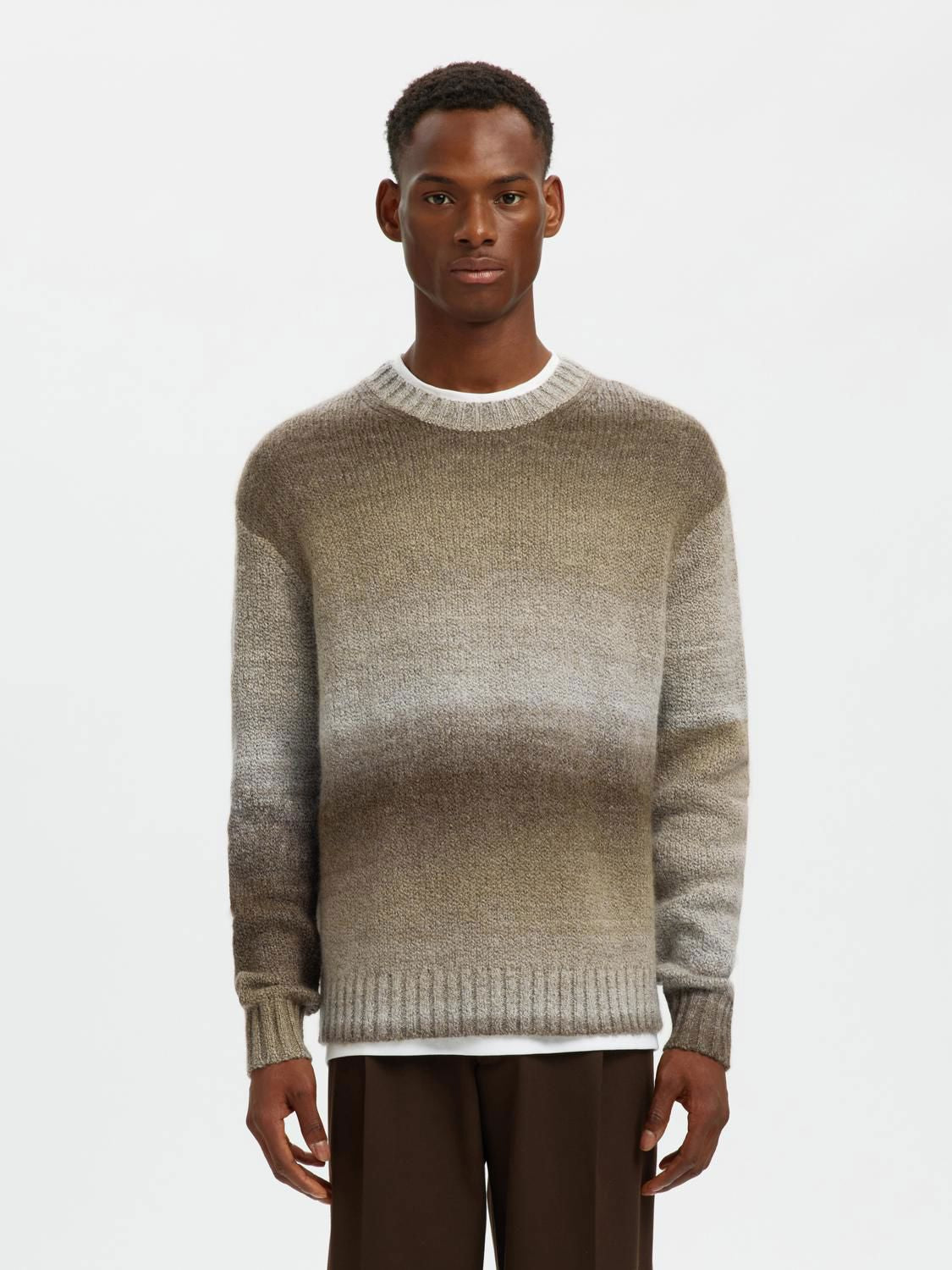 Slhgaard Relaxed Ls Knit Crew Neck Noos Chinchilla Multi Color