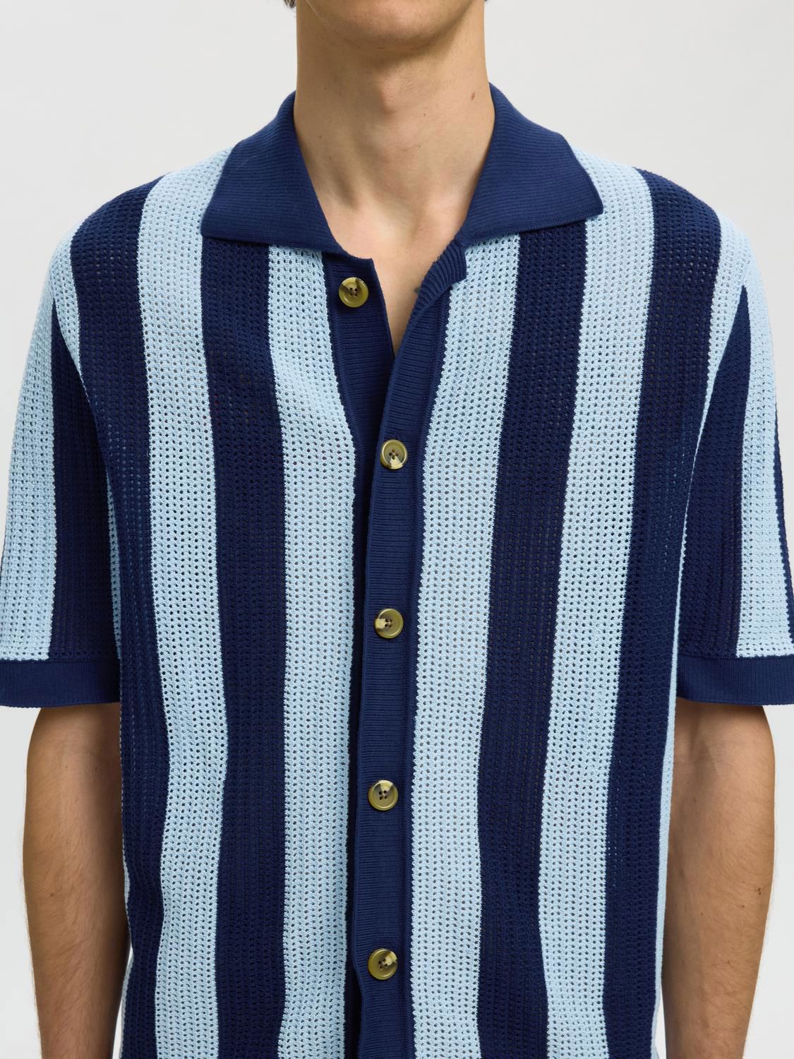 Slhshane Ss Open Struc Polo Cardigan Ocean Cavern Cashmere Blue