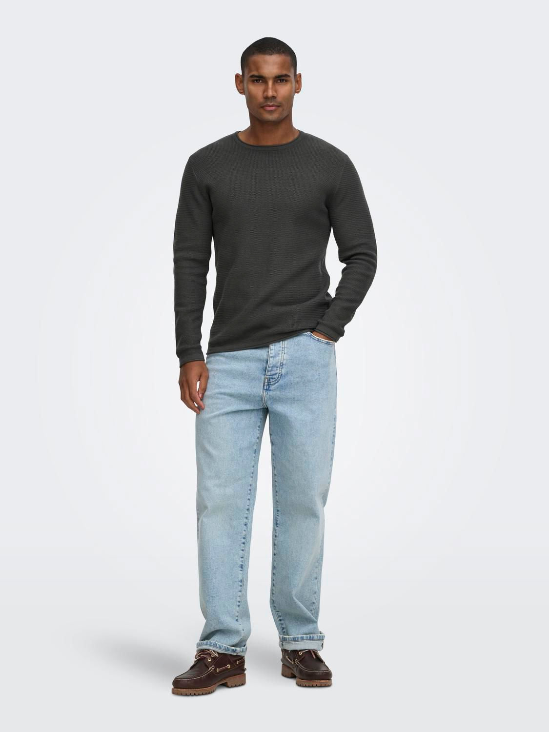 Onseric Reg 12 Struc Crew Knit Noos Grey Pinstripe