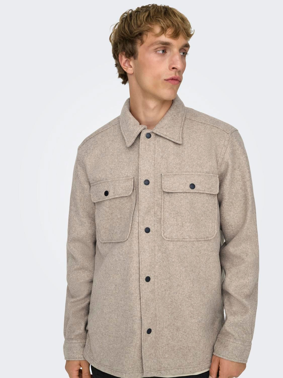 Onsash Ovr Woolen Look Pkt Ls Shirt Noos Chinchilla
