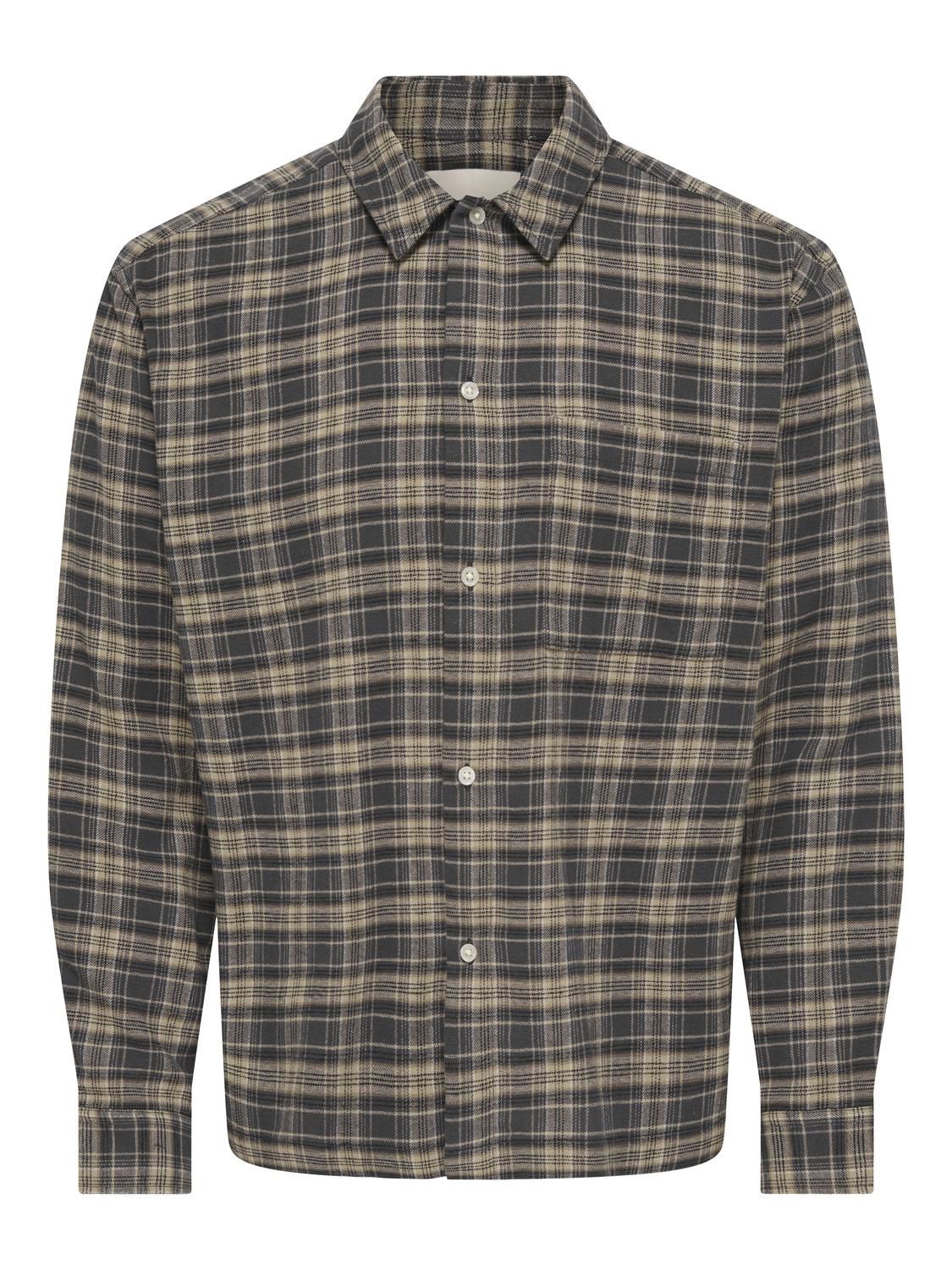 Onshale Flannel Check Shirt Rlx Fit Grey Pinstripe