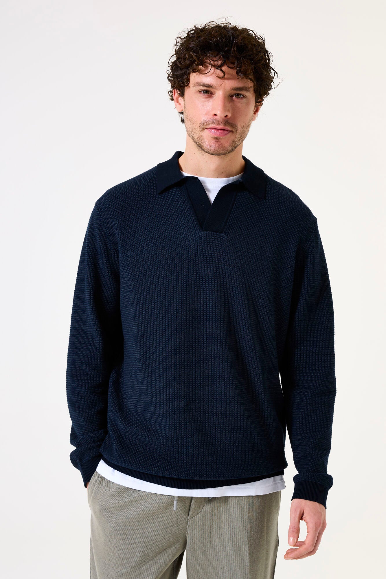H51020 men´s polo LS Fossil Blue