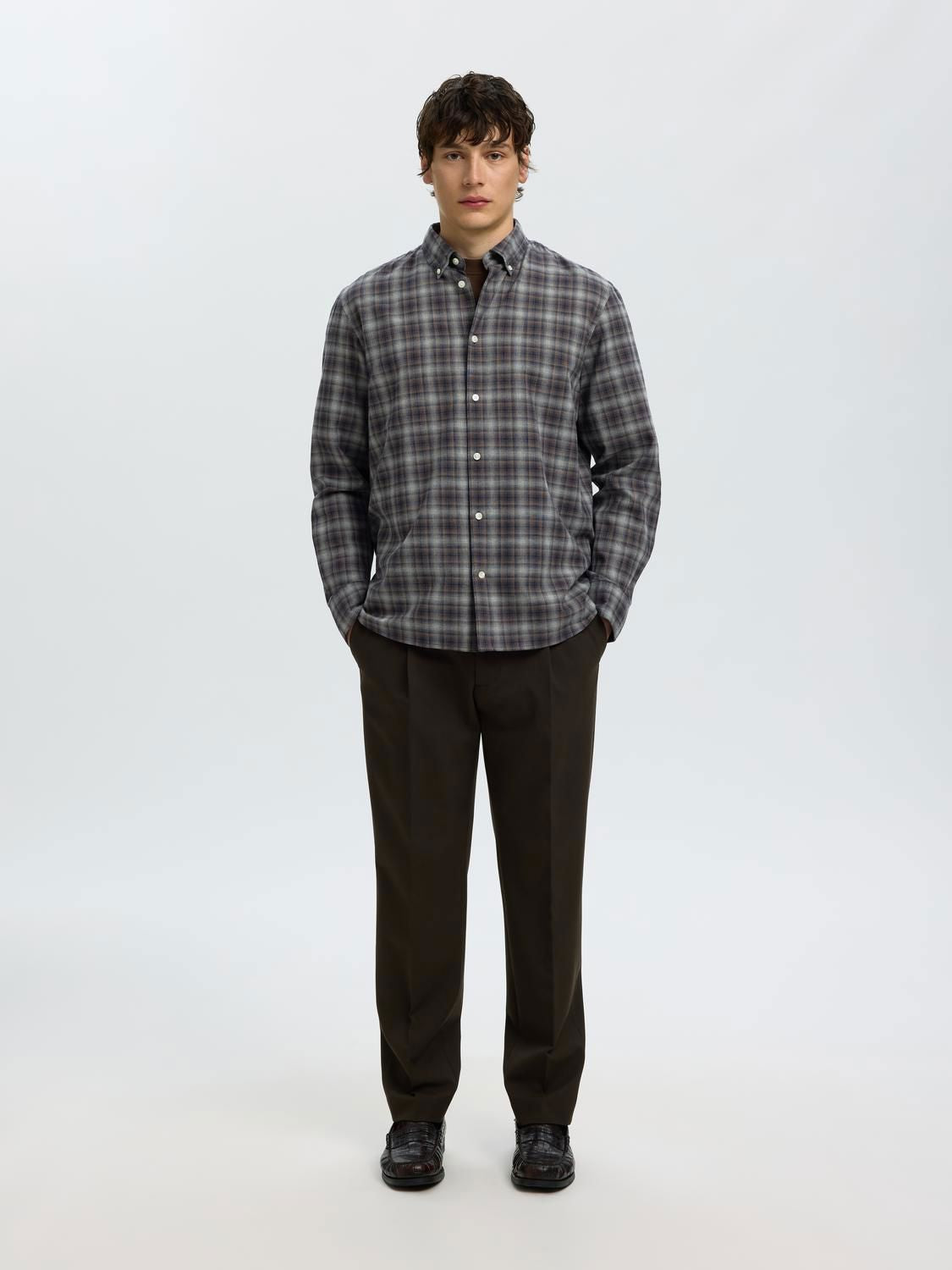 Slmcole-Jay Reg Melange Ls Shirt Noos Sky Captain Brown