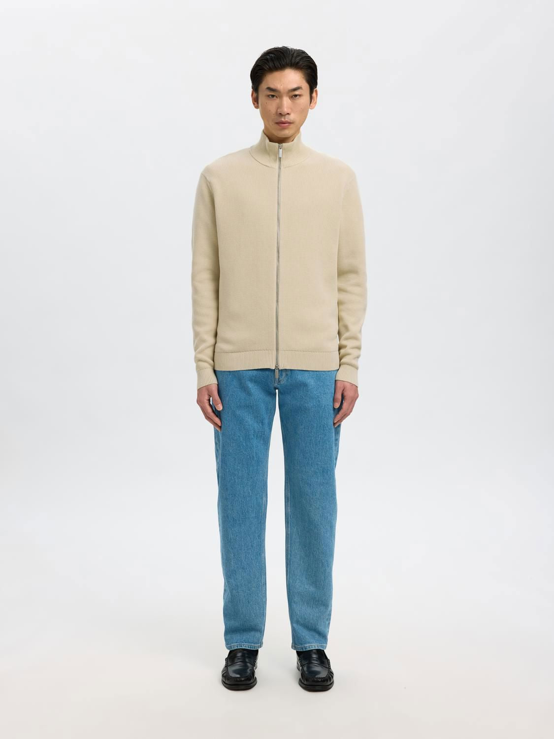 Slmdane Ls Knit Structure Full Zip Noos Oatmeal