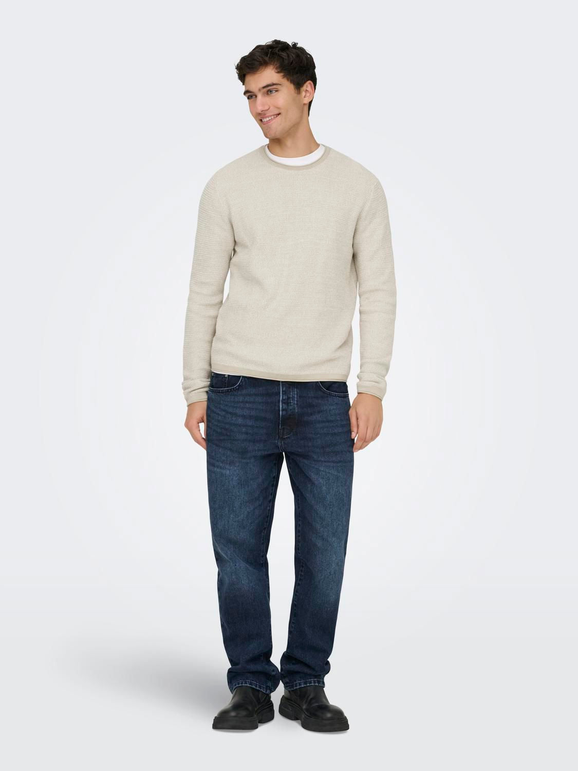 Onseric Reg 12 Struc Crew Knit Noos Silver Lining W. Cloud Dancer