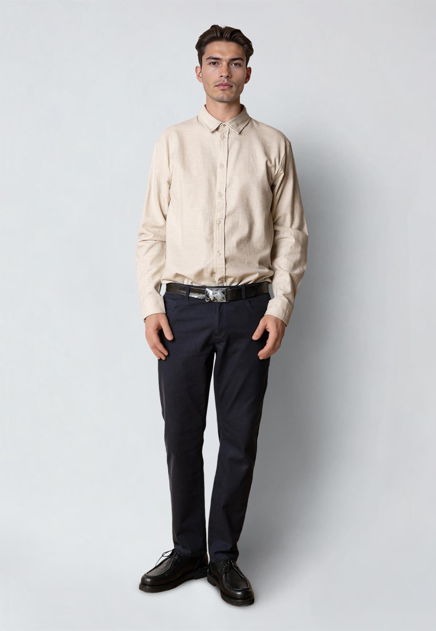 Russel Flannel Shirt Ecru Melange