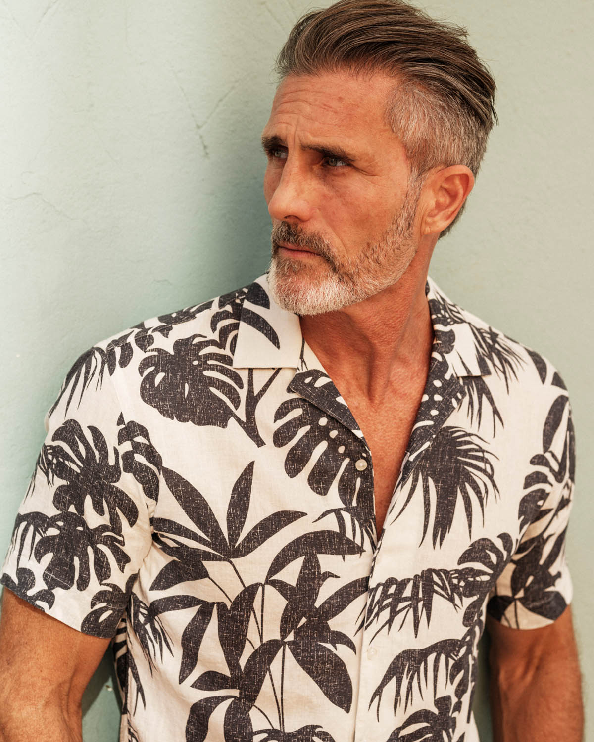 Palm Print Short Sleeve Shirt 310 White Print