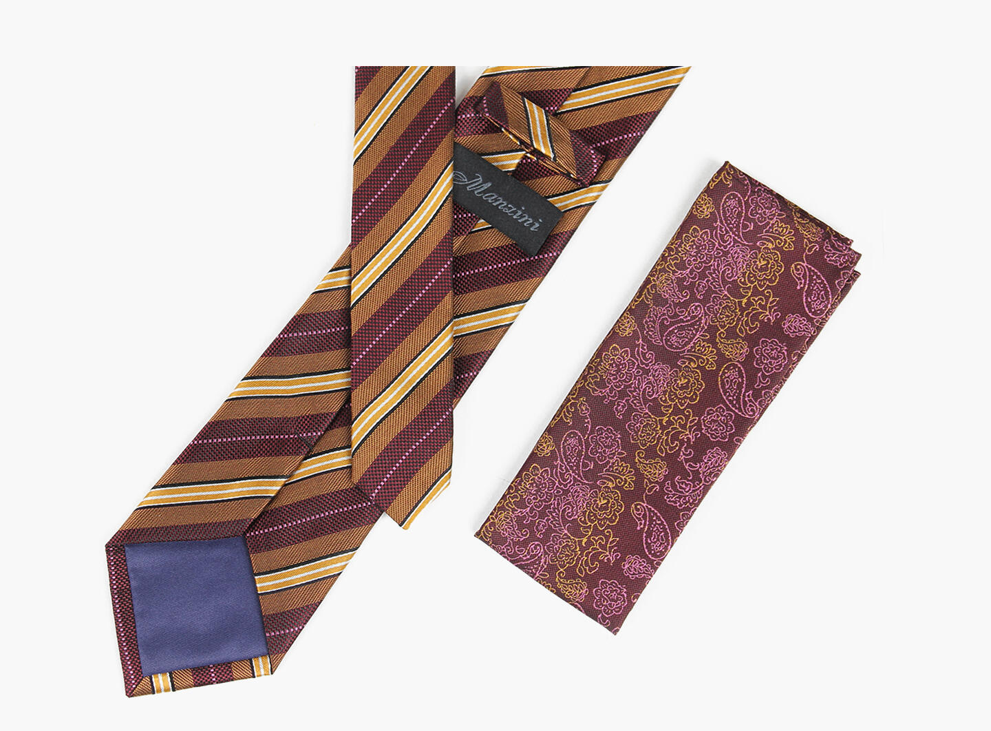 Silk 100% tie 7.6 cm With handky Burgundy