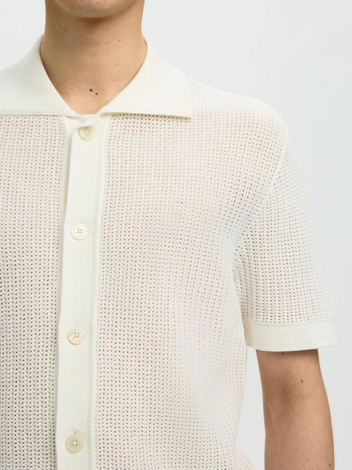 Slhshane Ss Open Struc Polo Cardigan Egret