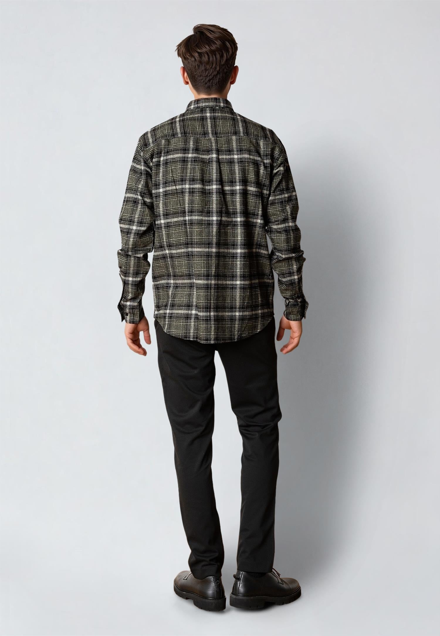 Dylan Checked Flannel Shirt Army/Black 01