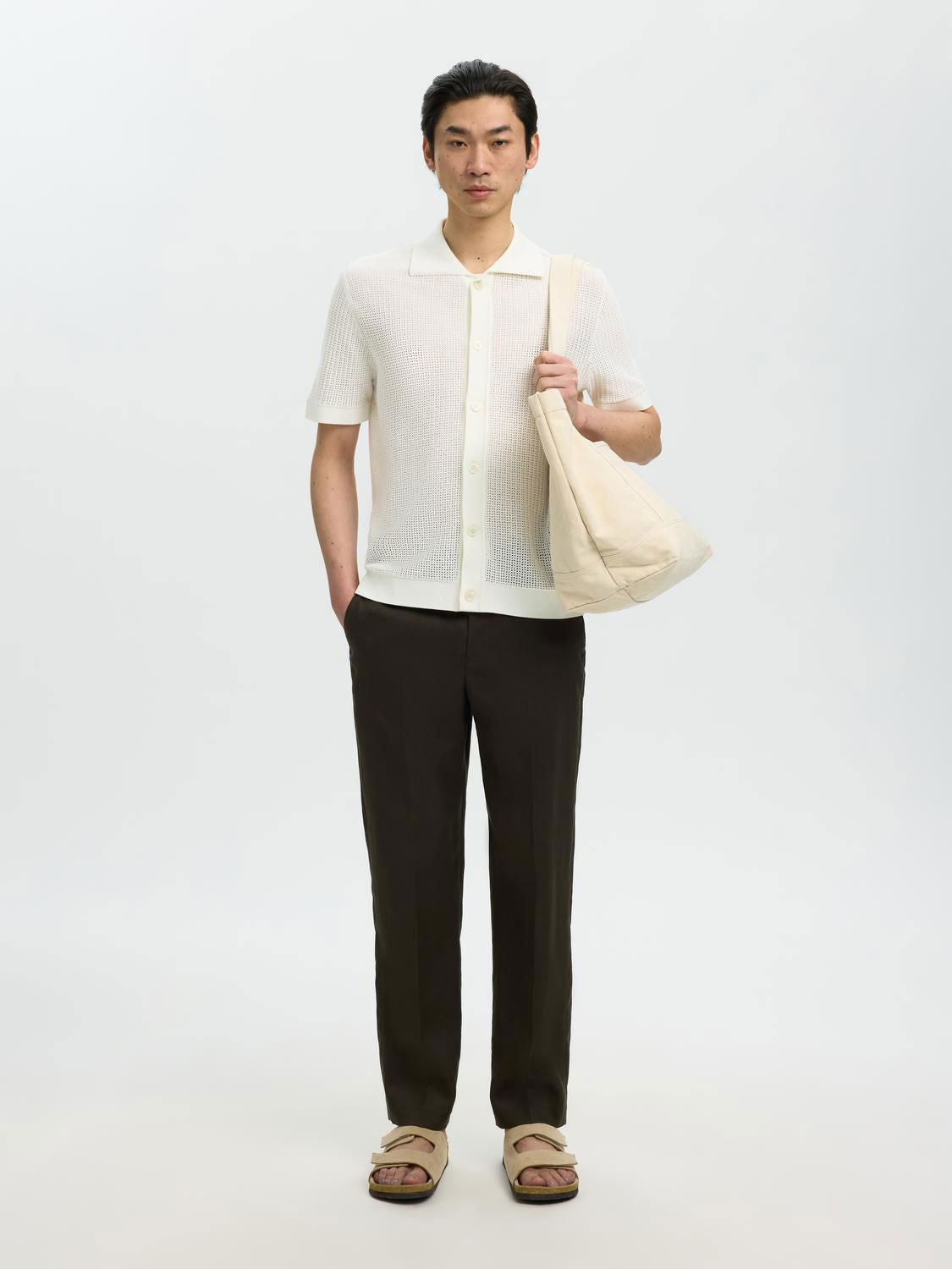 Slhshane Ss Open Struc Polo Cardigan Egret