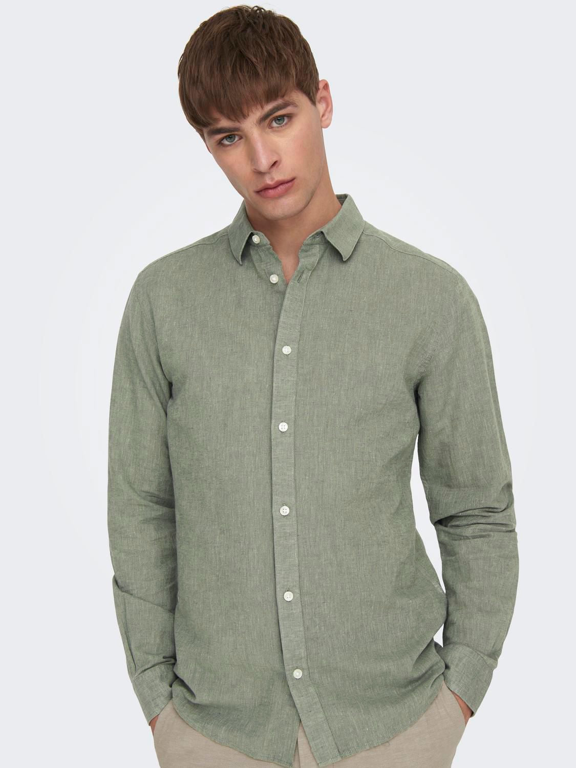 Onscaiden Life Ls Solid Linen Blend Noos Swamp