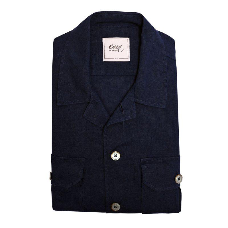 Overskjorte i Lin – Navy 018 Indigo Blue Plain