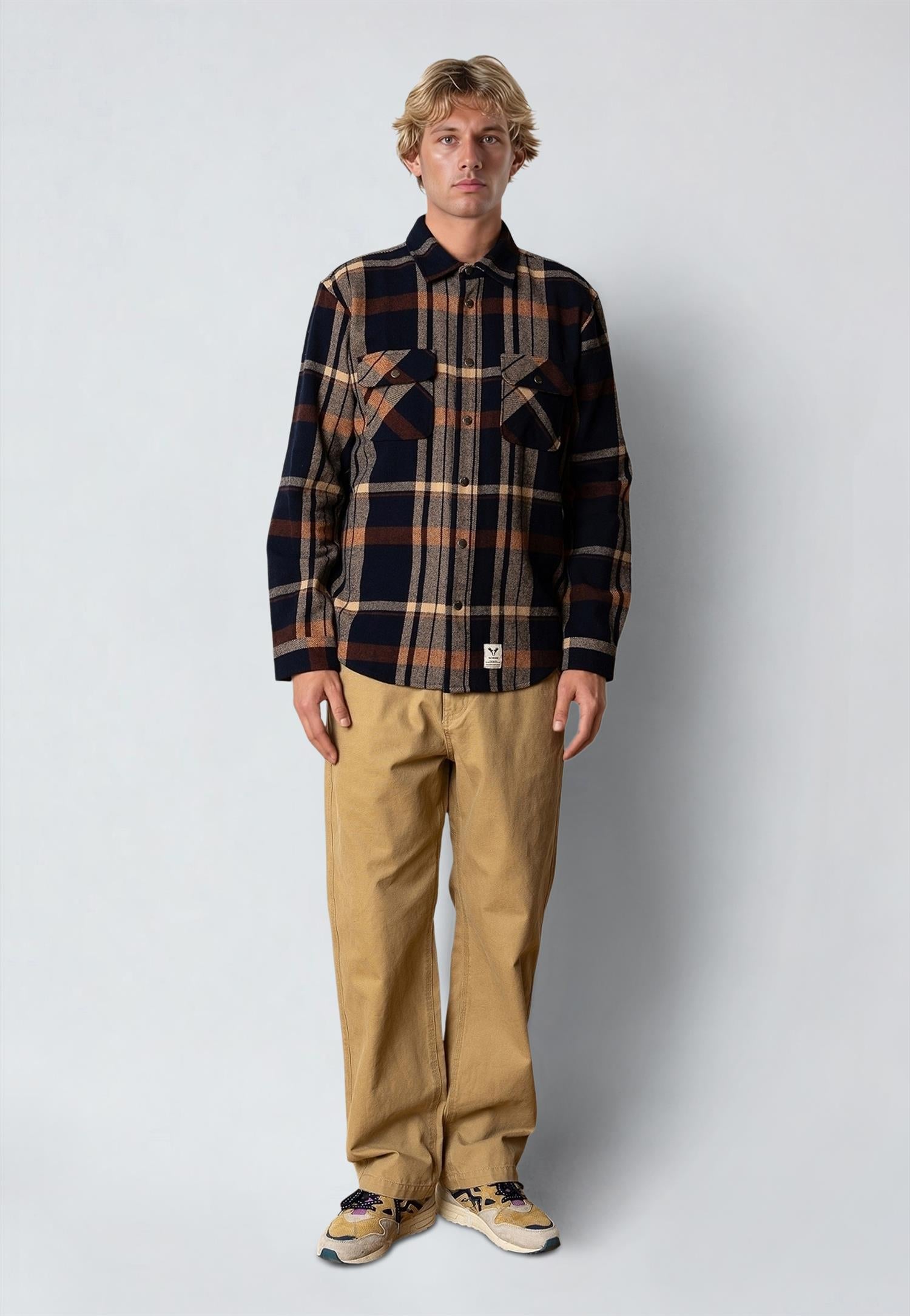 Adrian Cotton Check Shirt Dark Navy/Ecru
