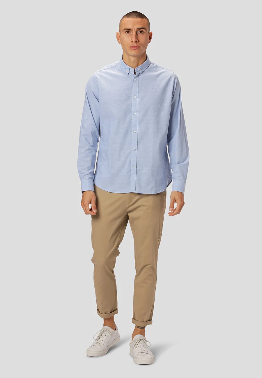 Oxford Stretch plain L/S Light Blue