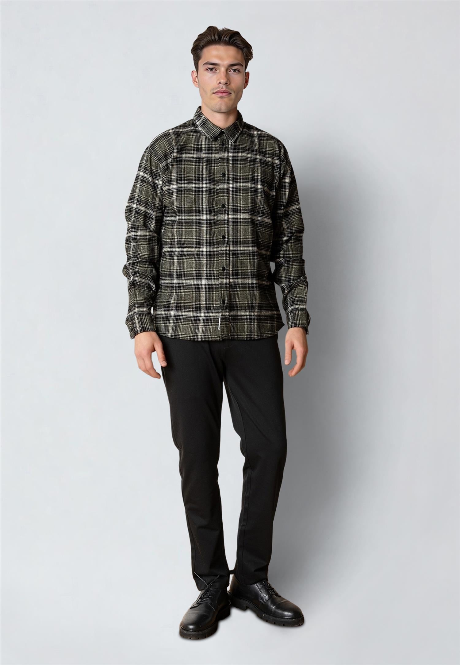 Dylan Checked Flannel Shirt Army/Black 01