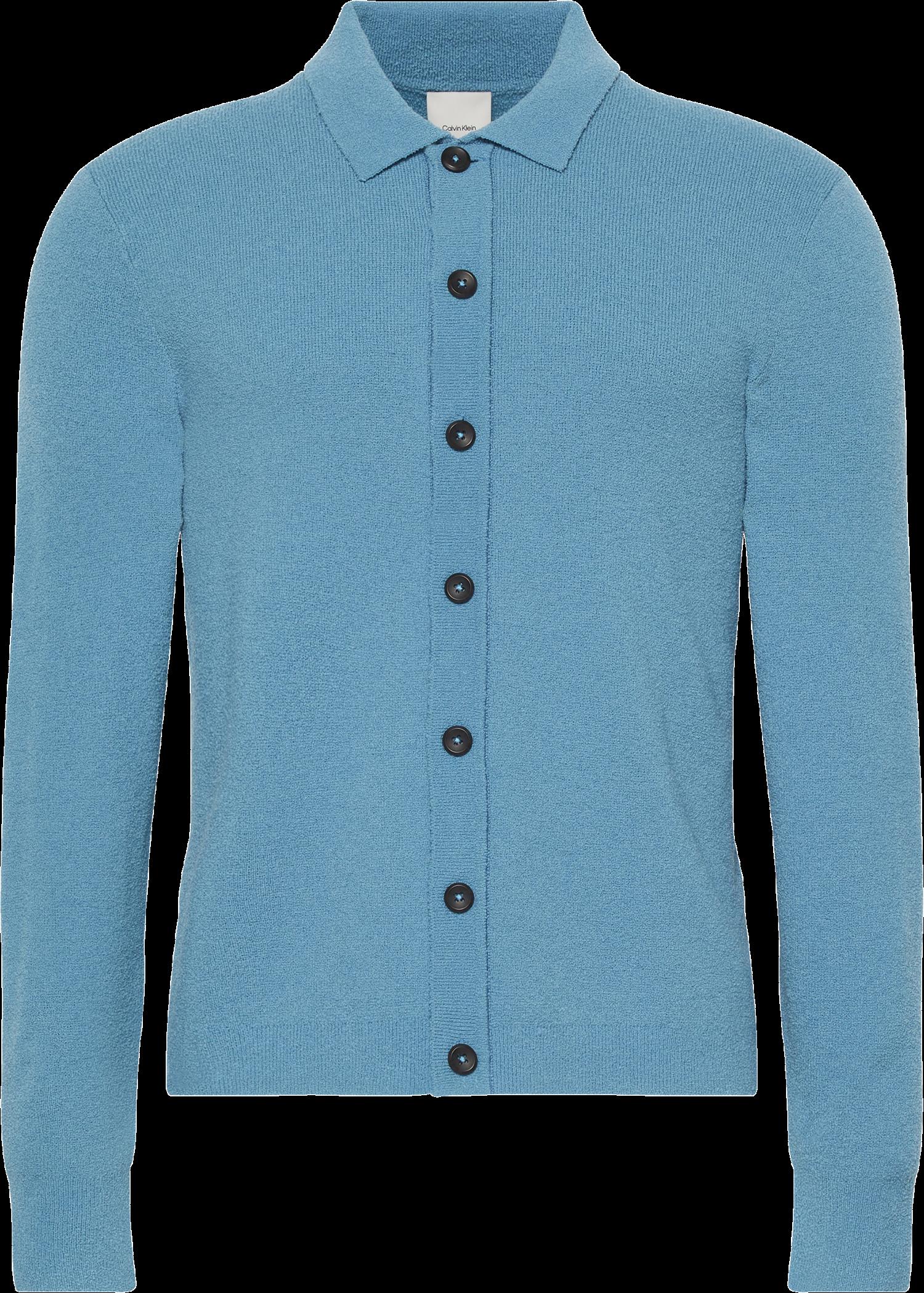 Ls Boucle Button Front Swtr 12gg Blue Moon