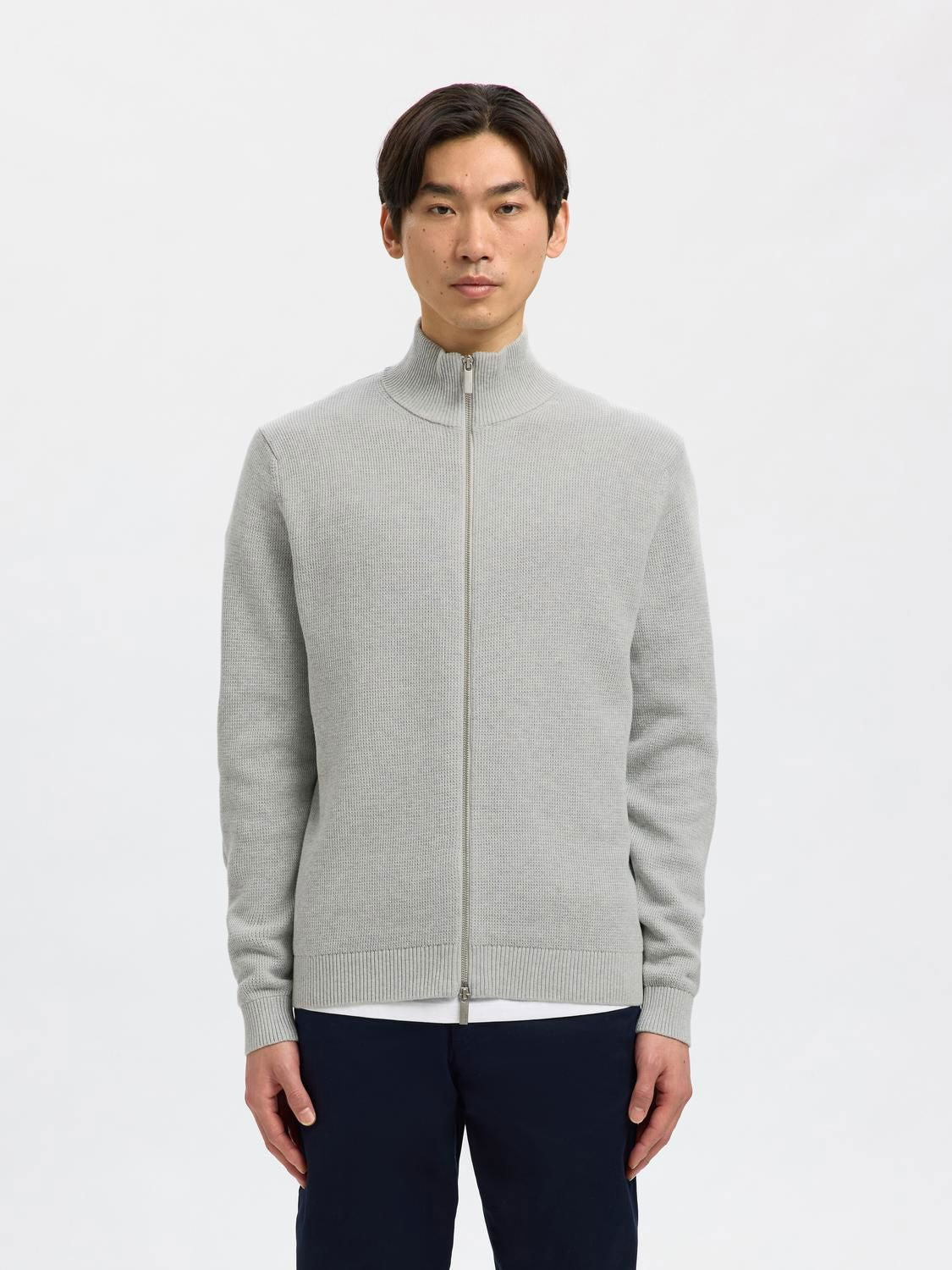 Slmdane Ls Knit Structure Full Zip Noos Light Grey Melange