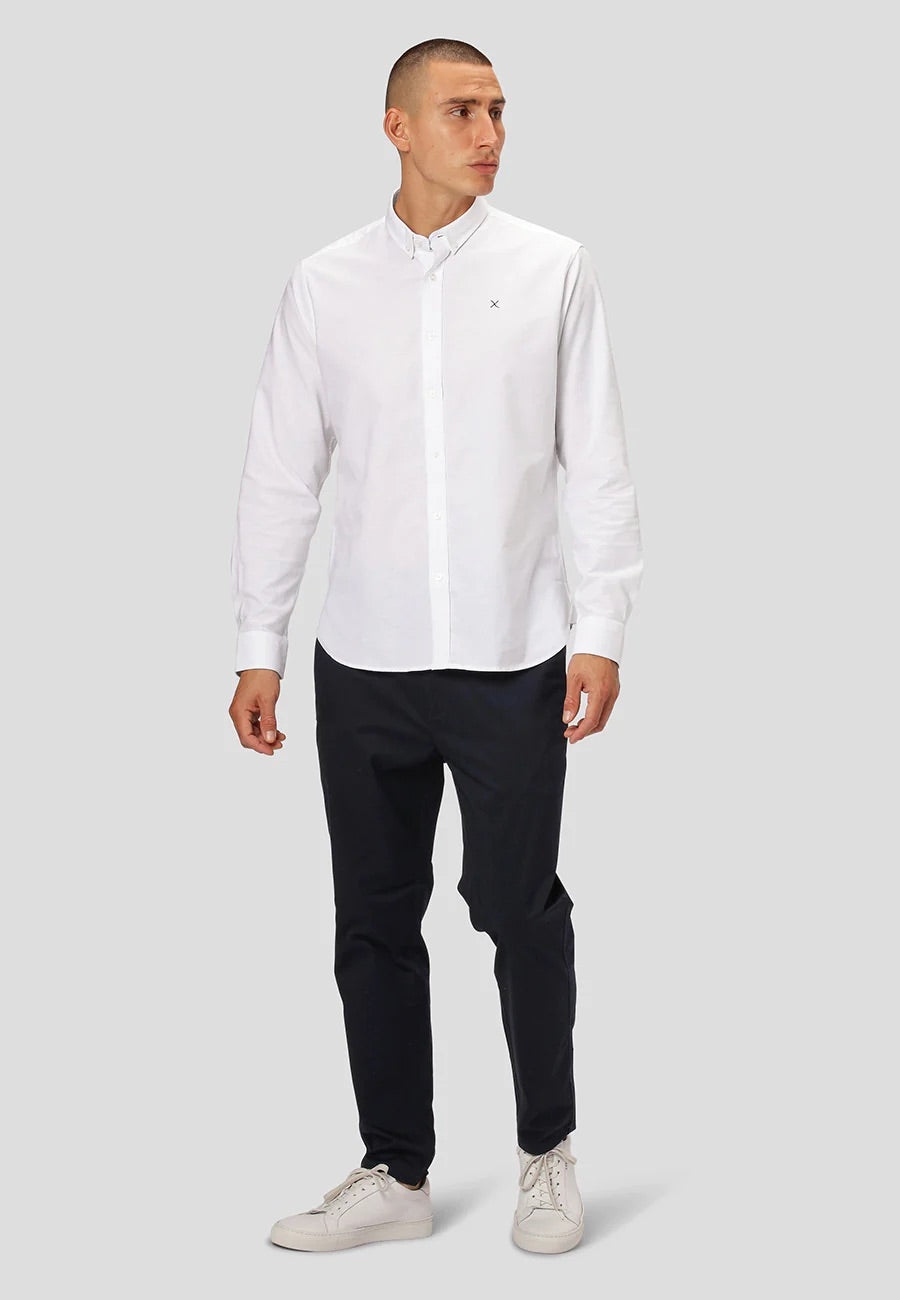 Oxford Stretch plain L/S White01