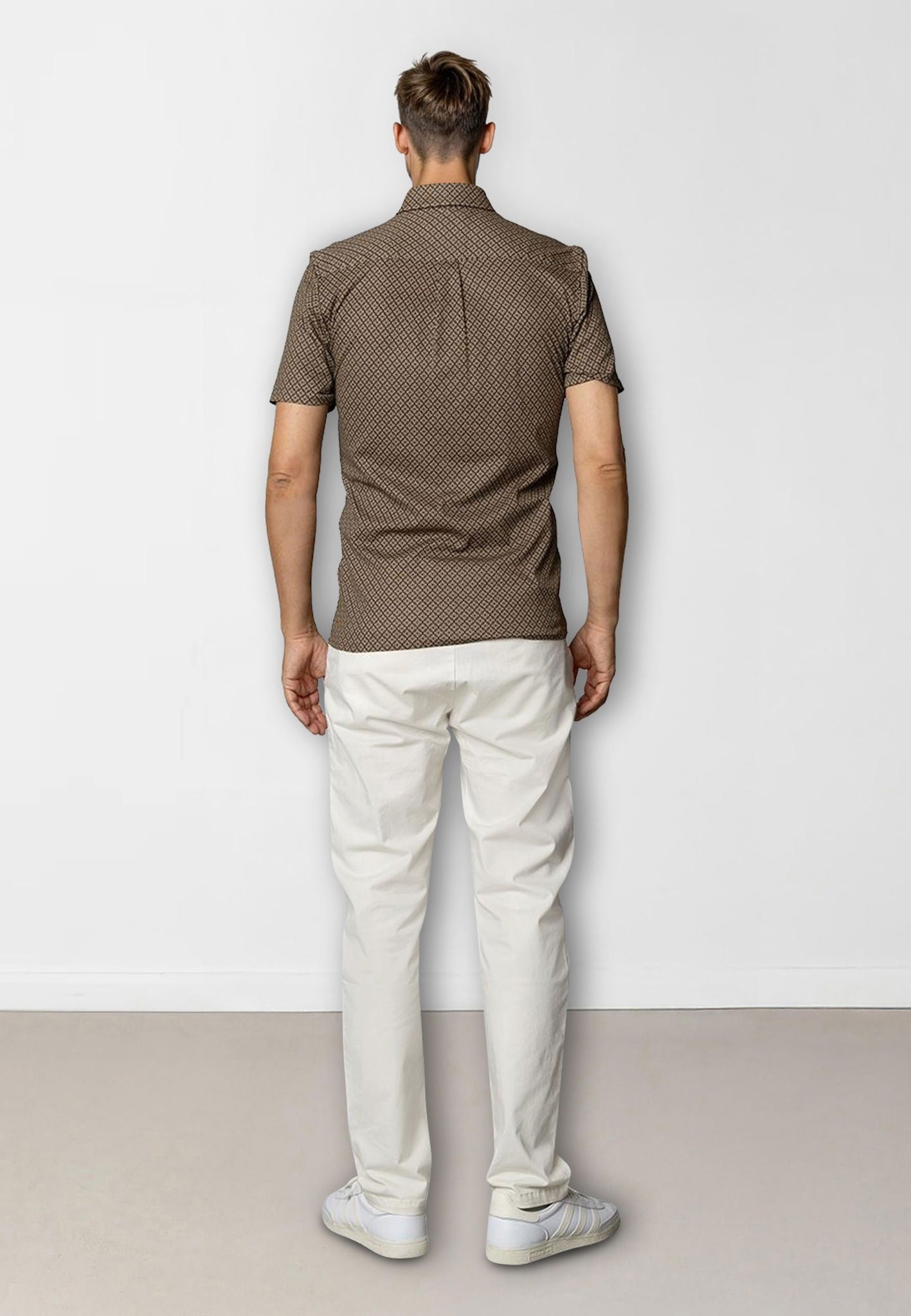 Clean Formal Aop Stretch Shirt S/s Brown